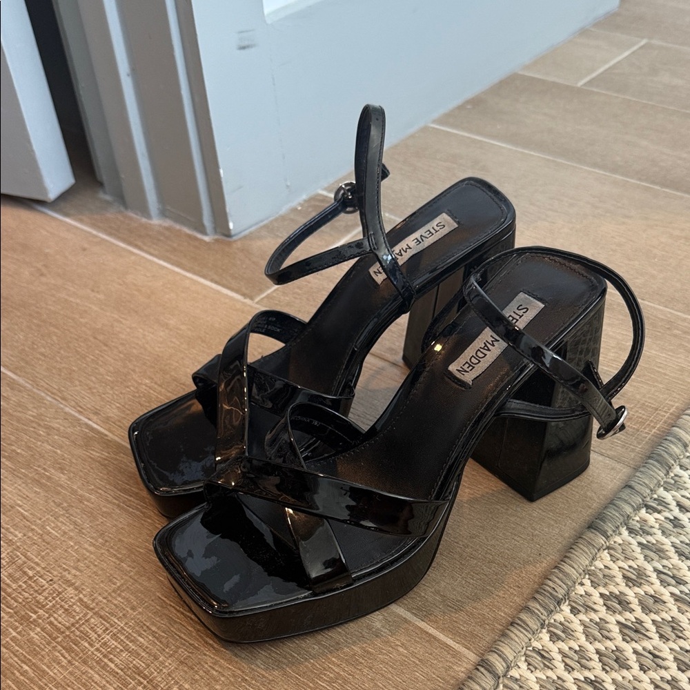 Steve Madden Black Patent Leather Block Heels